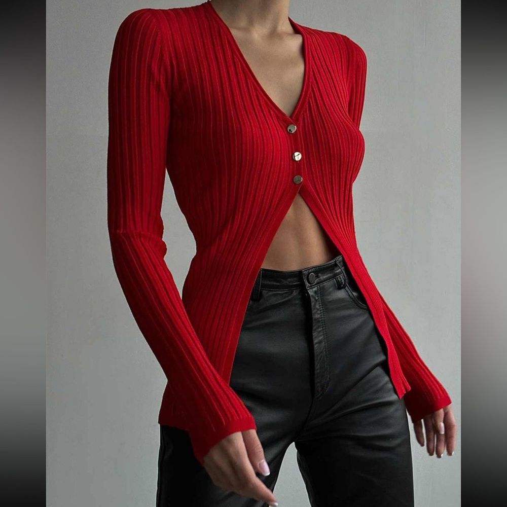 Commense free your mind long sleeve red knit top cardigan Red NWT